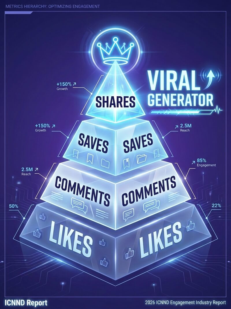 Vertical infographic showcasing the hierarchy of Instagram algorithm signals